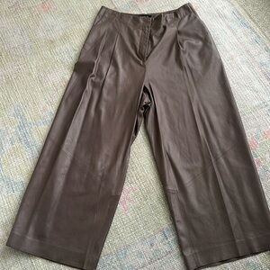 LAFAYETTE 148 NEW YORK HIGH RISE LAMBSKIN WIDE LEG LEATHER BROWN PANTS